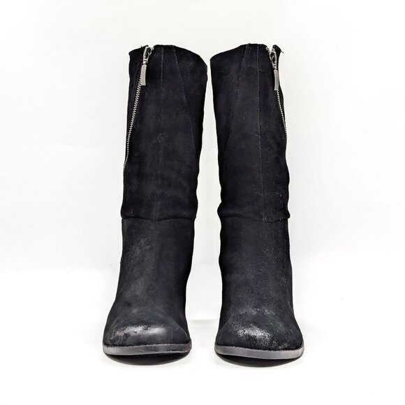 Adam Tucker Women Pelican Black Distress Suede Zip Heel Mid Boots sz 10 - Picture 2 of 11